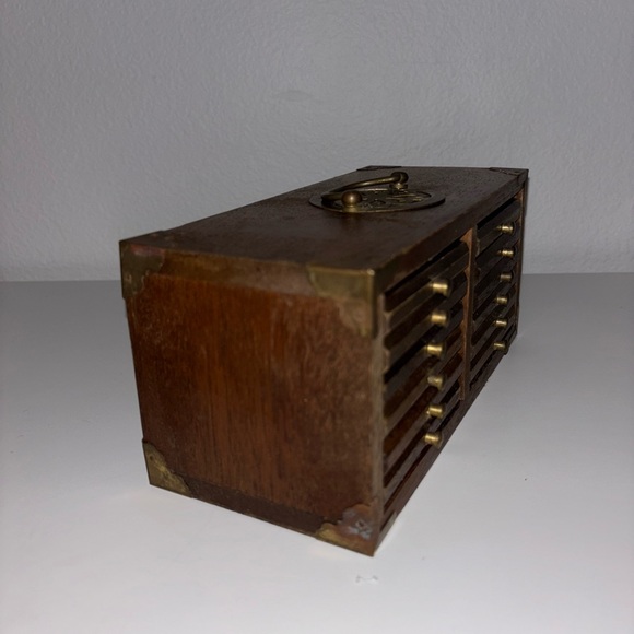 Vintage Oriental Wooden Coaster Set of 12 in Tansu Chest Box with Metal Hardware - Picture 5 of 5